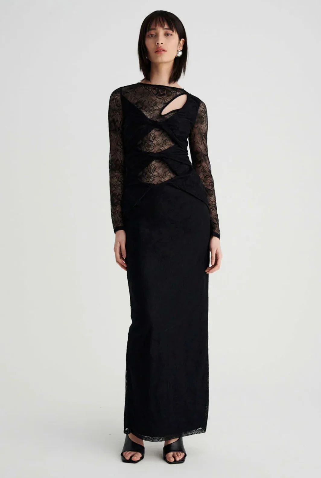Gemini Long Sleeve Twist Front Lace Maxi Dress