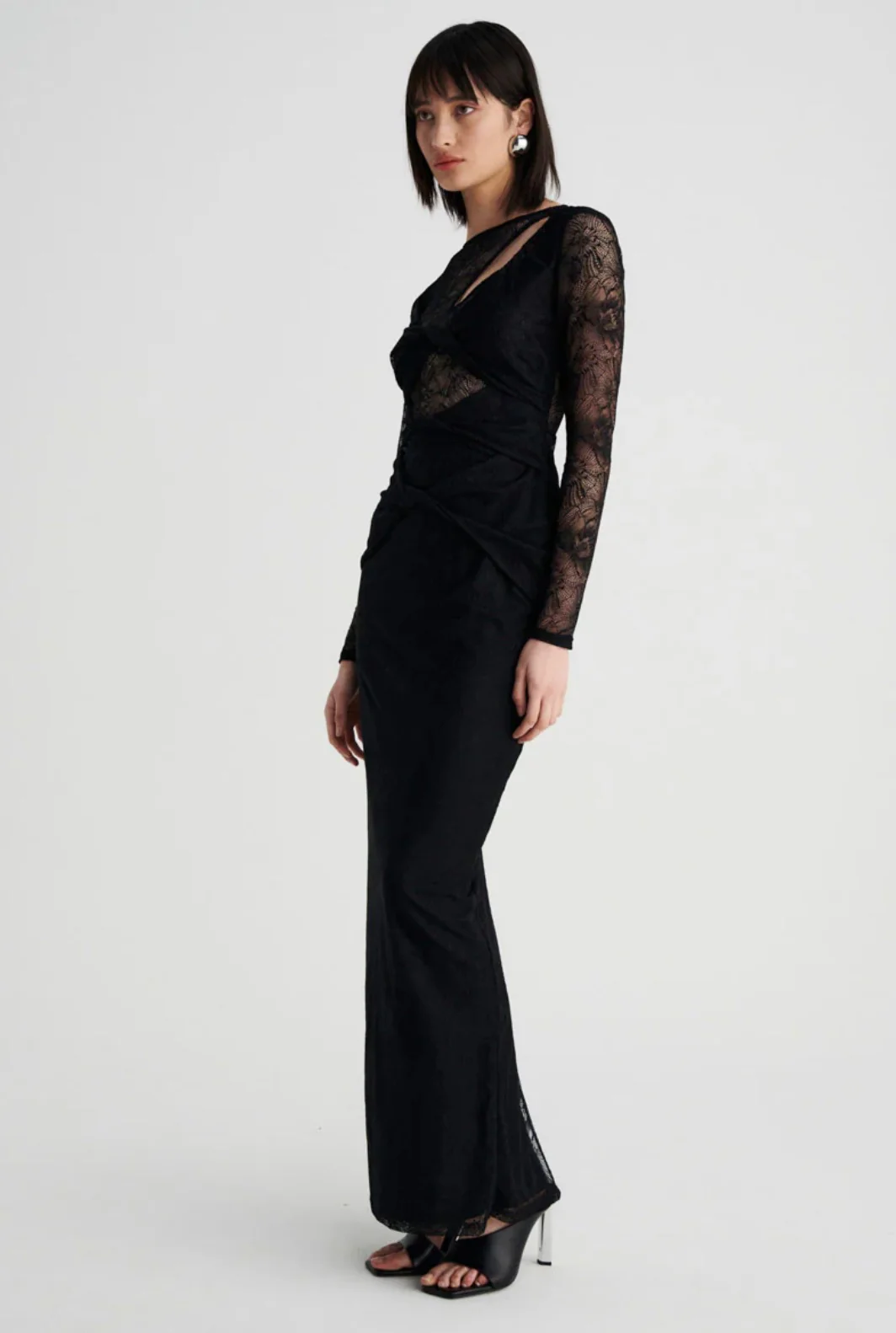 Gemini Long Sleeve Twist Front Lace Maxi Dress - Image 2