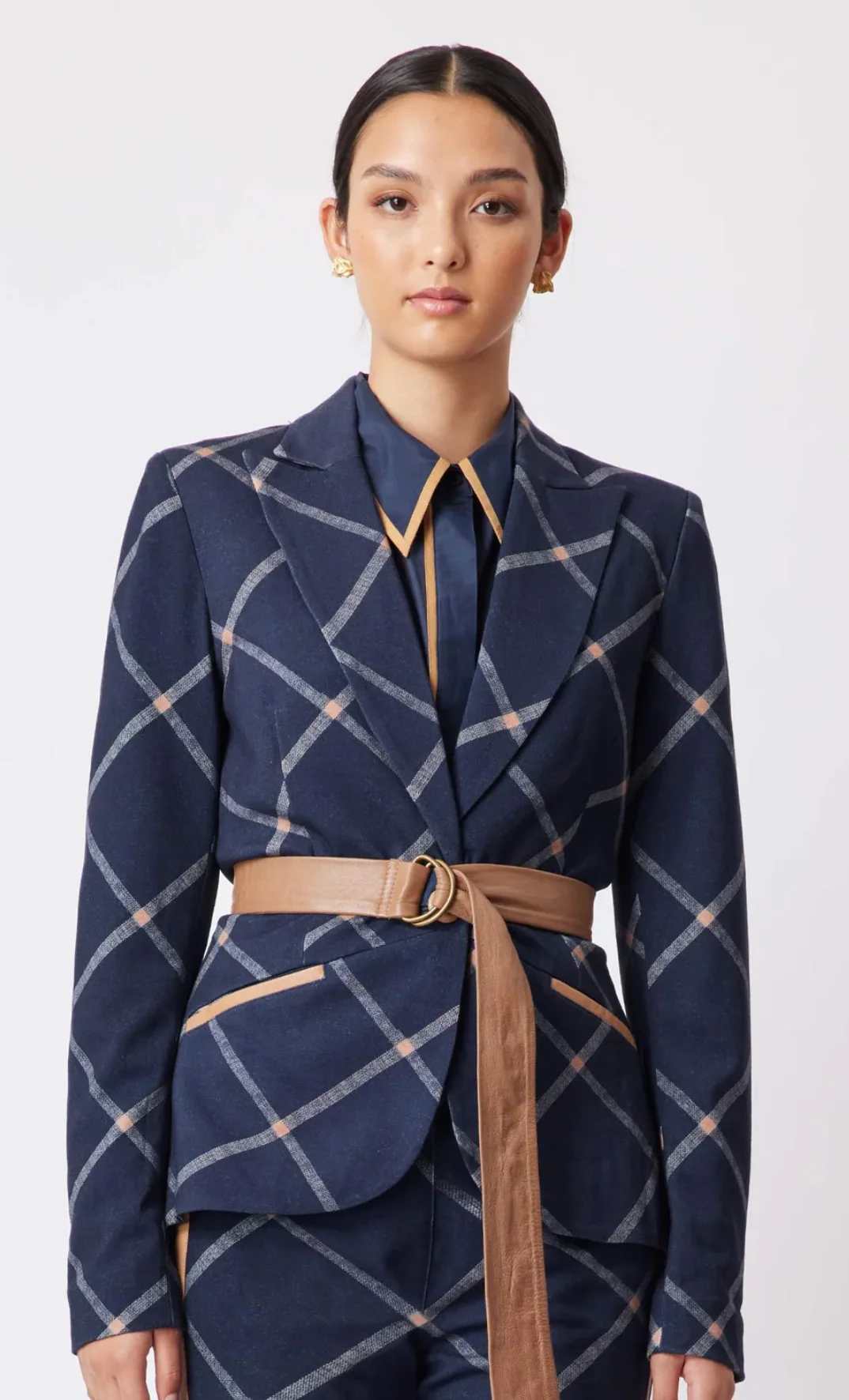 Getty Ponte Blazer In Navy Check - Image 3