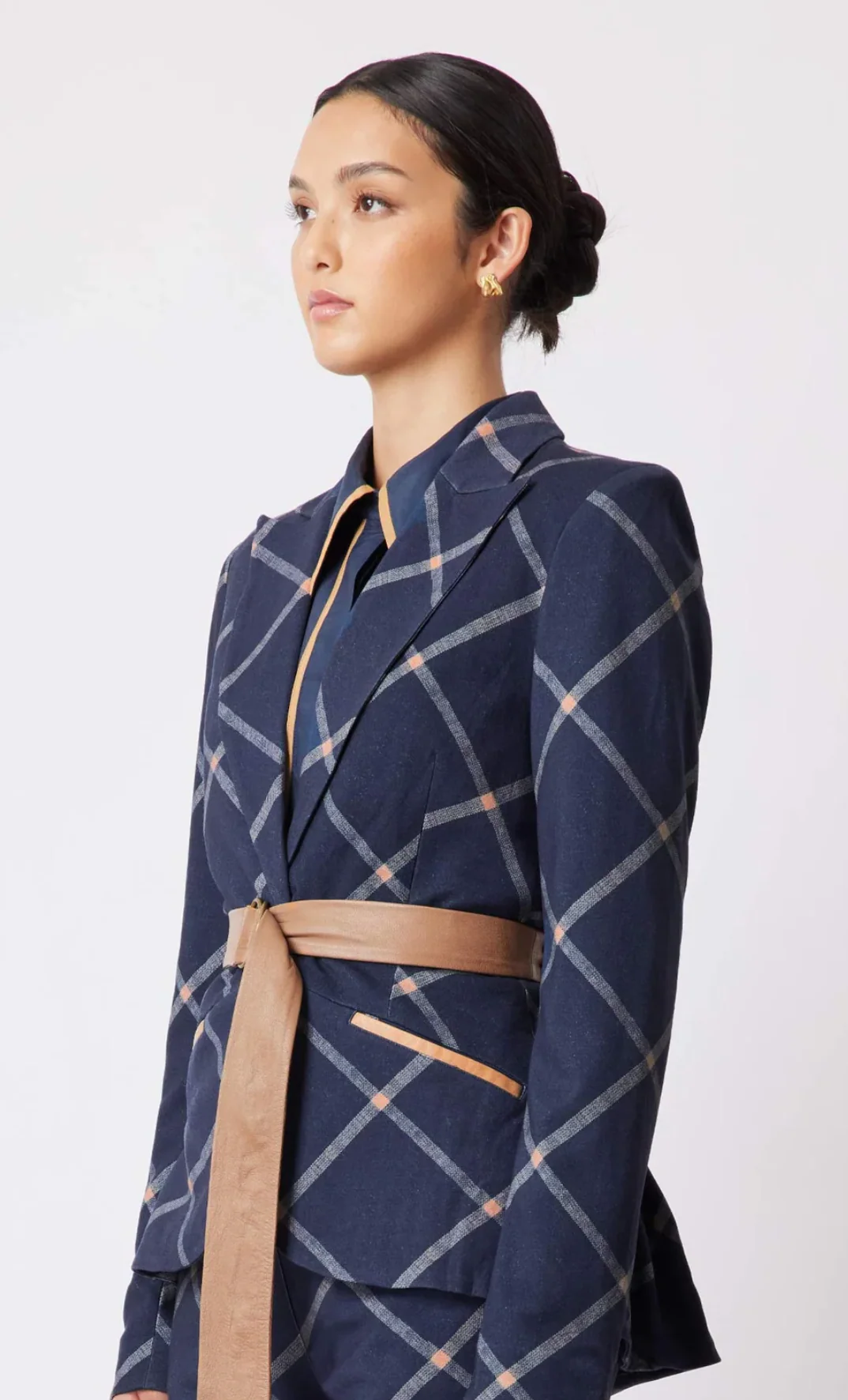Getty Ponte Blazer In Navy Check - Image 4