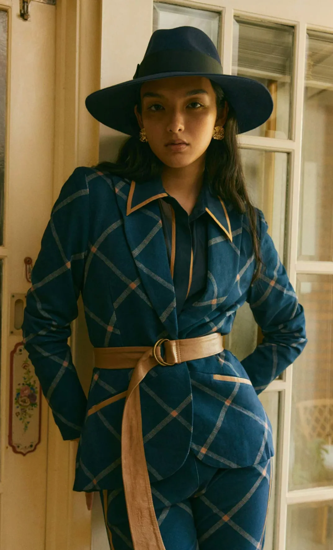 Getty Ponte Blazer In Navy Check - Image 6