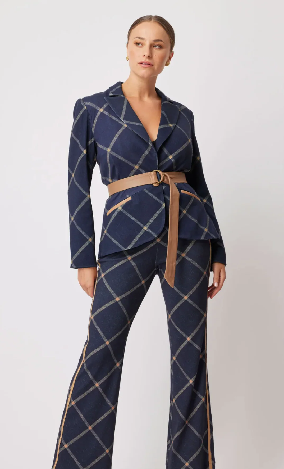 Getty Ponte Blazer In Navy Check - Image 7