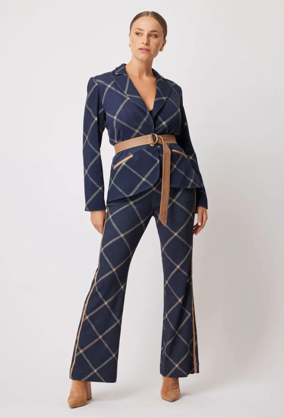 Getty Ponte Pant In Navy Check - Image 3