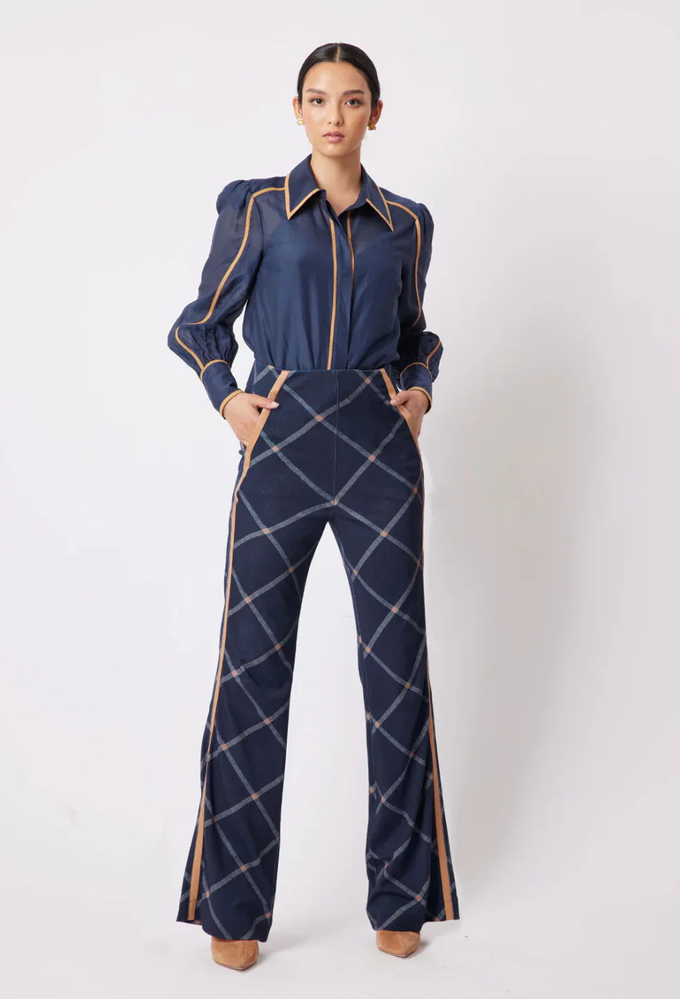 Getty Ponte Pant In Navy Check - Image 4