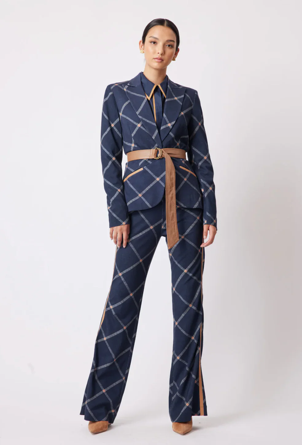 Getty Ponte Pant In Navy Check - Image 5
