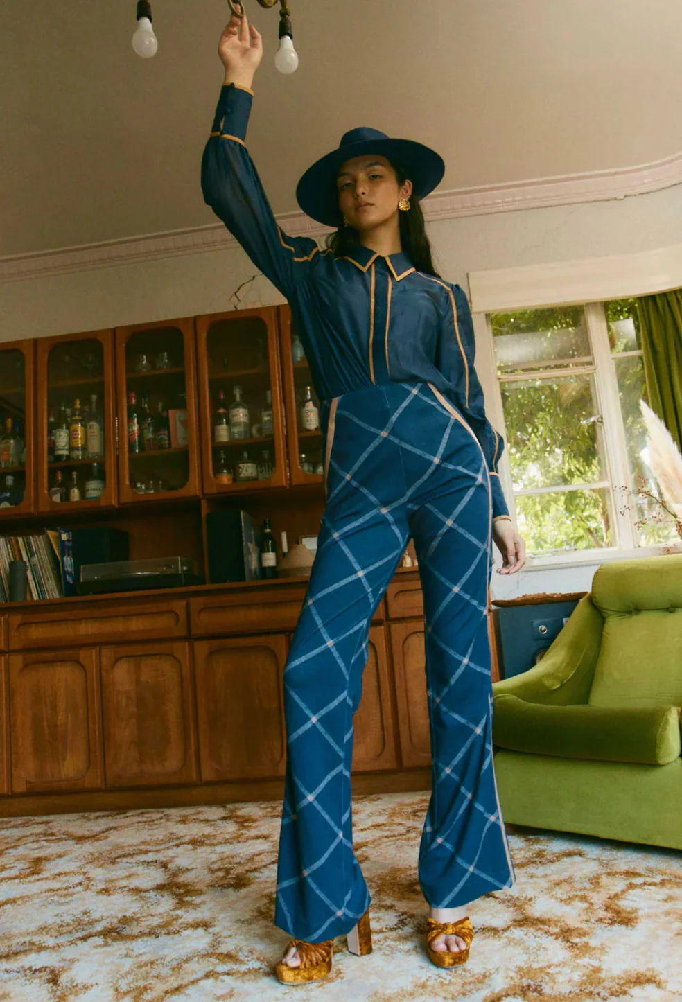 Getty Ponte Pant In Navy Check - Image 9