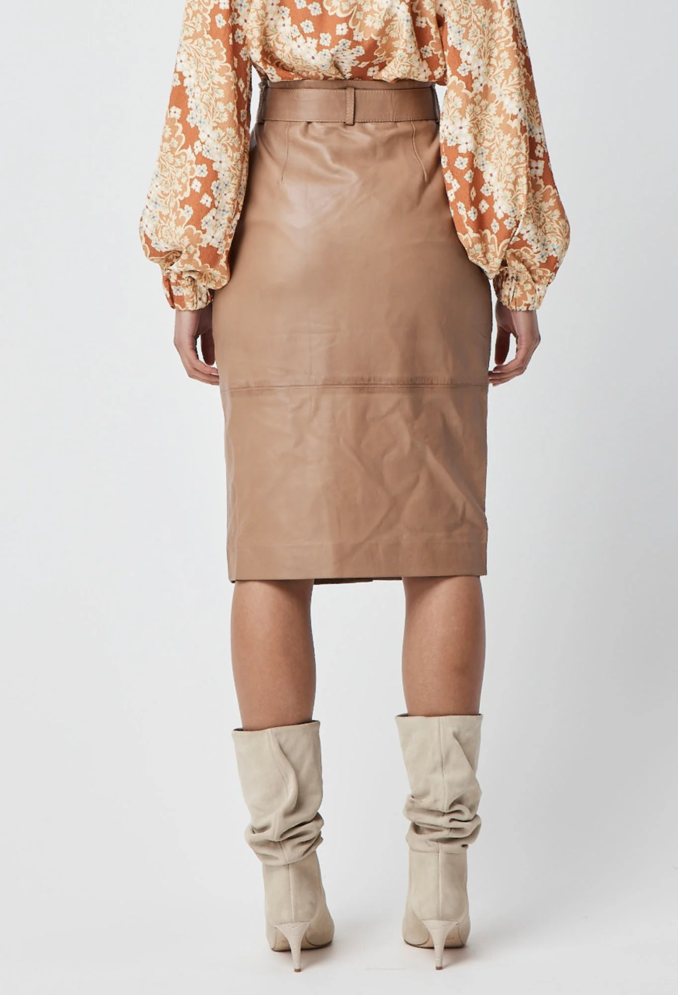 Halston Button Through Leather Skirt Husk - Image 3