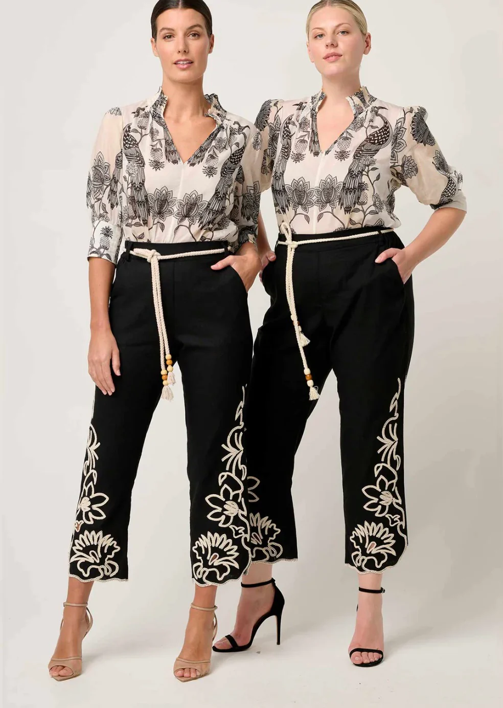 Helm Embroidered Linen Viscose Pant in BLACK - Image 3