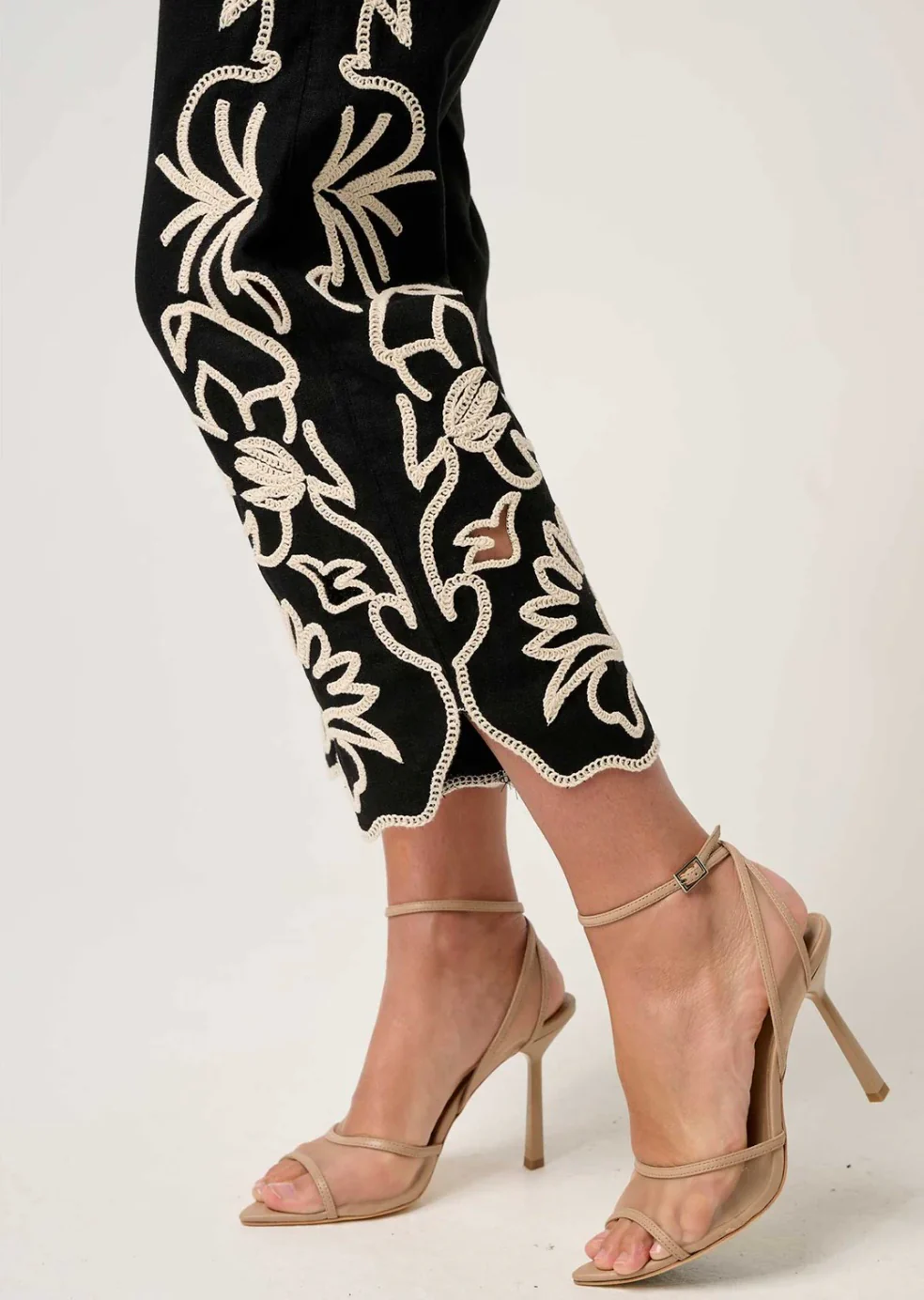 Helm Embroidered Linen Viscose Pant in BLACK - Image 4