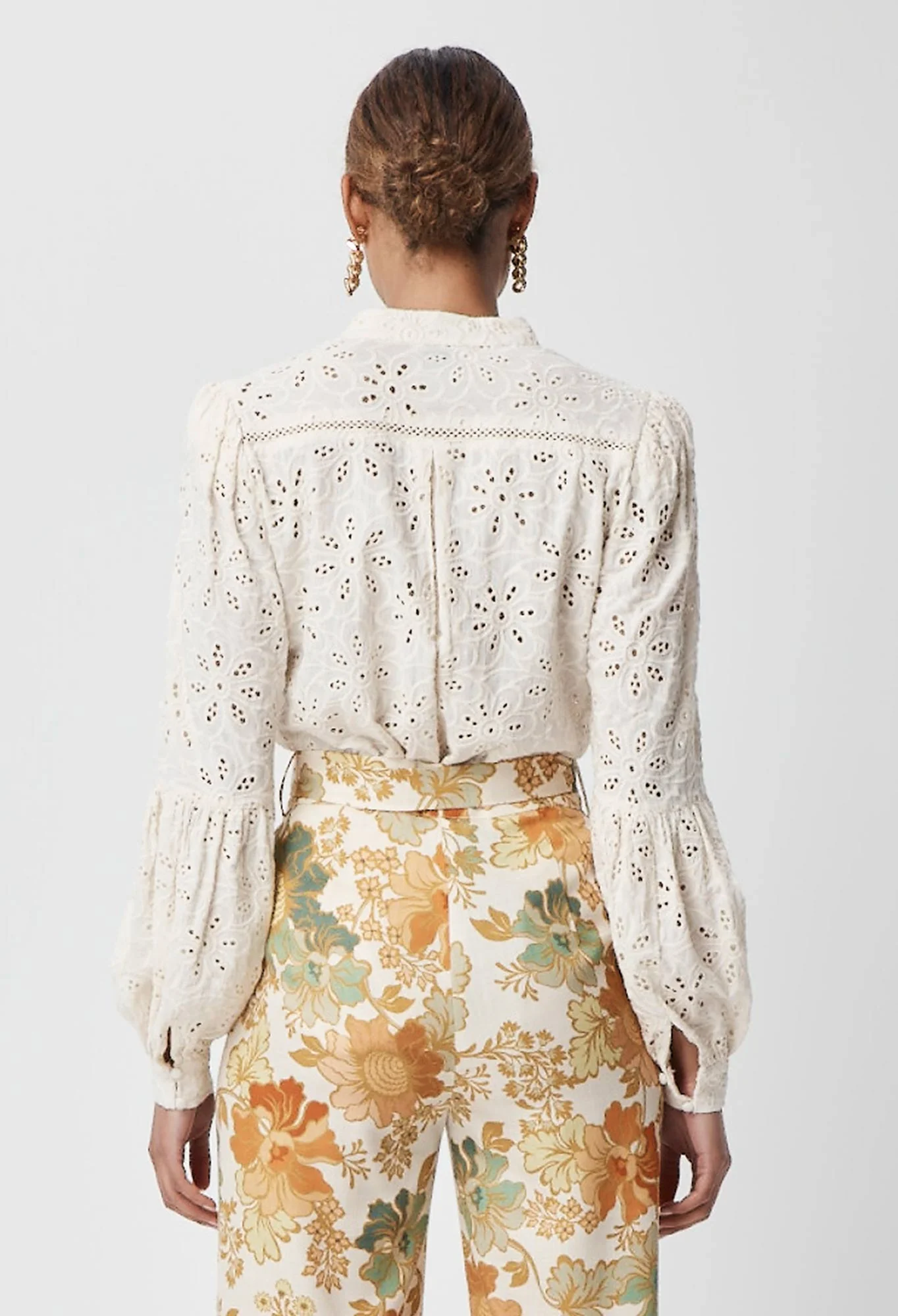 Hutton Cotton Broderie Lace Insert Blouse Alabaster - Image 3