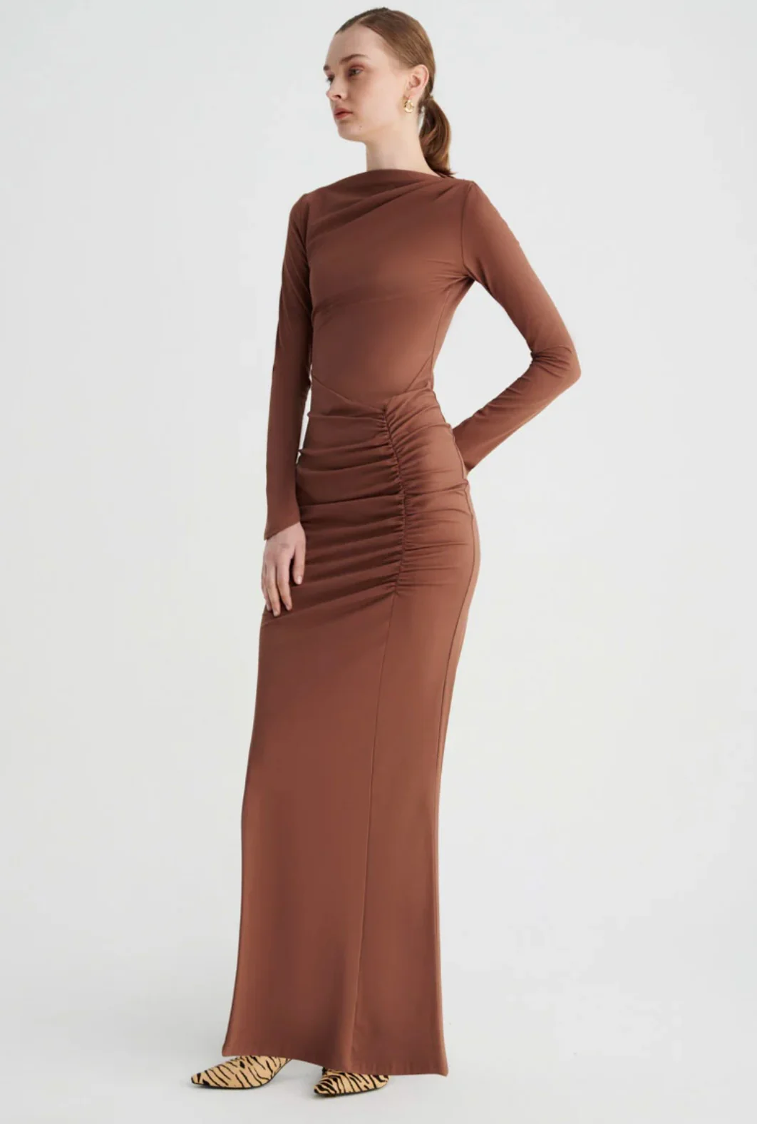 Ivy Long Sleeve Rouched Dress CHOCOLATE - Image 3