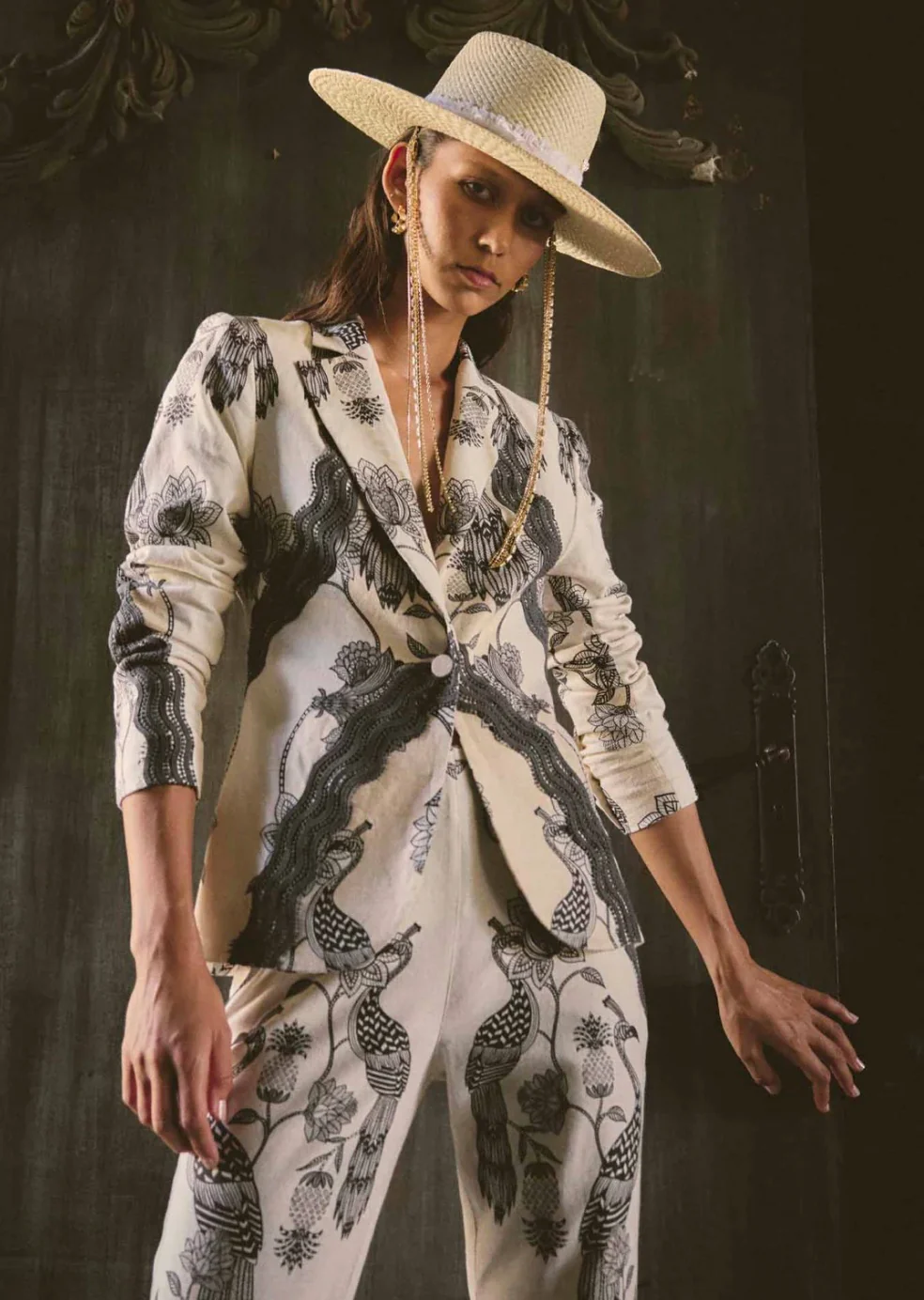 Leandro Contrast Lace Linen Viscose Blazer IMPERIAL STONE