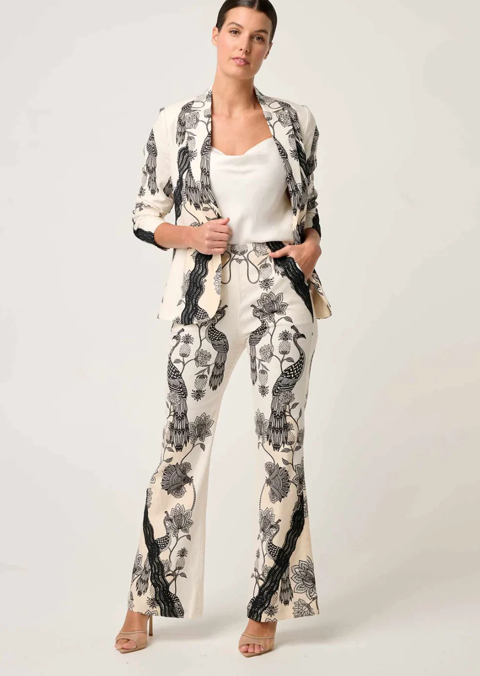 Leandro Contrast Lace Linen Viscose Blazer IMPERIAL STONE - Image 3