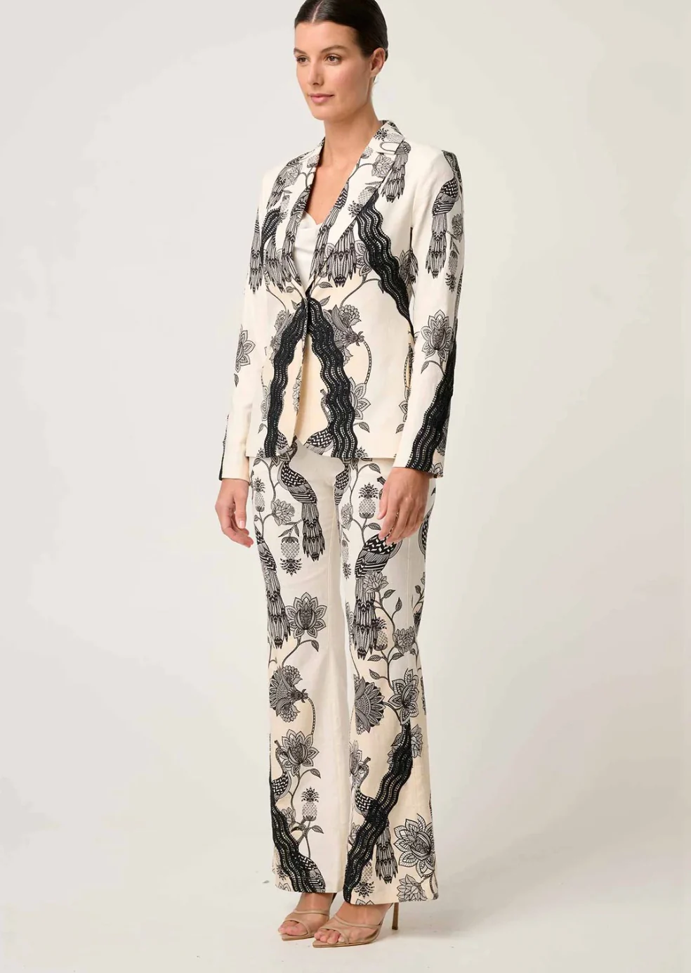 Leandro Contrast Lace Linen Viscose Blazer IMPERIAL STONE - Image 4