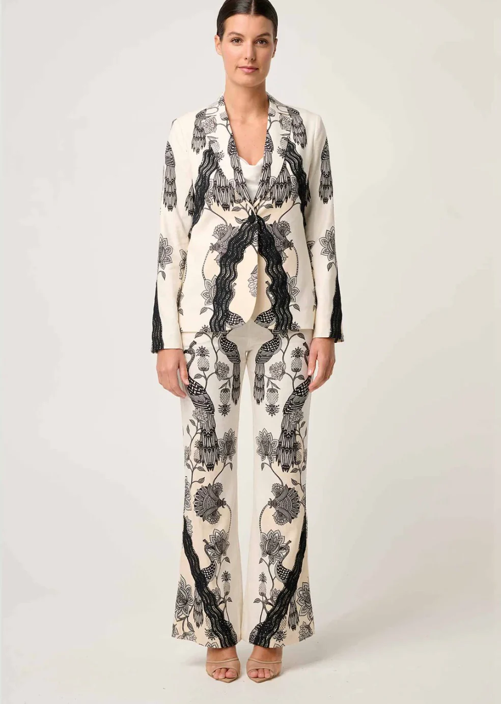 Leandro Contrast Lace Linen Viscose Blazer IMPERIAL STONE - Image 6