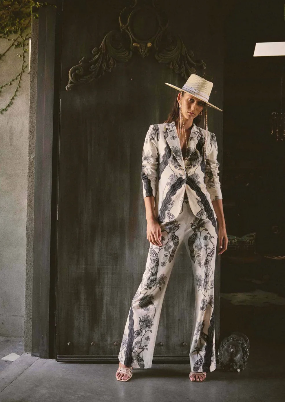 Leandro Contrast Lace Linen Viscose Stretch Pant IMPERIAL STONE