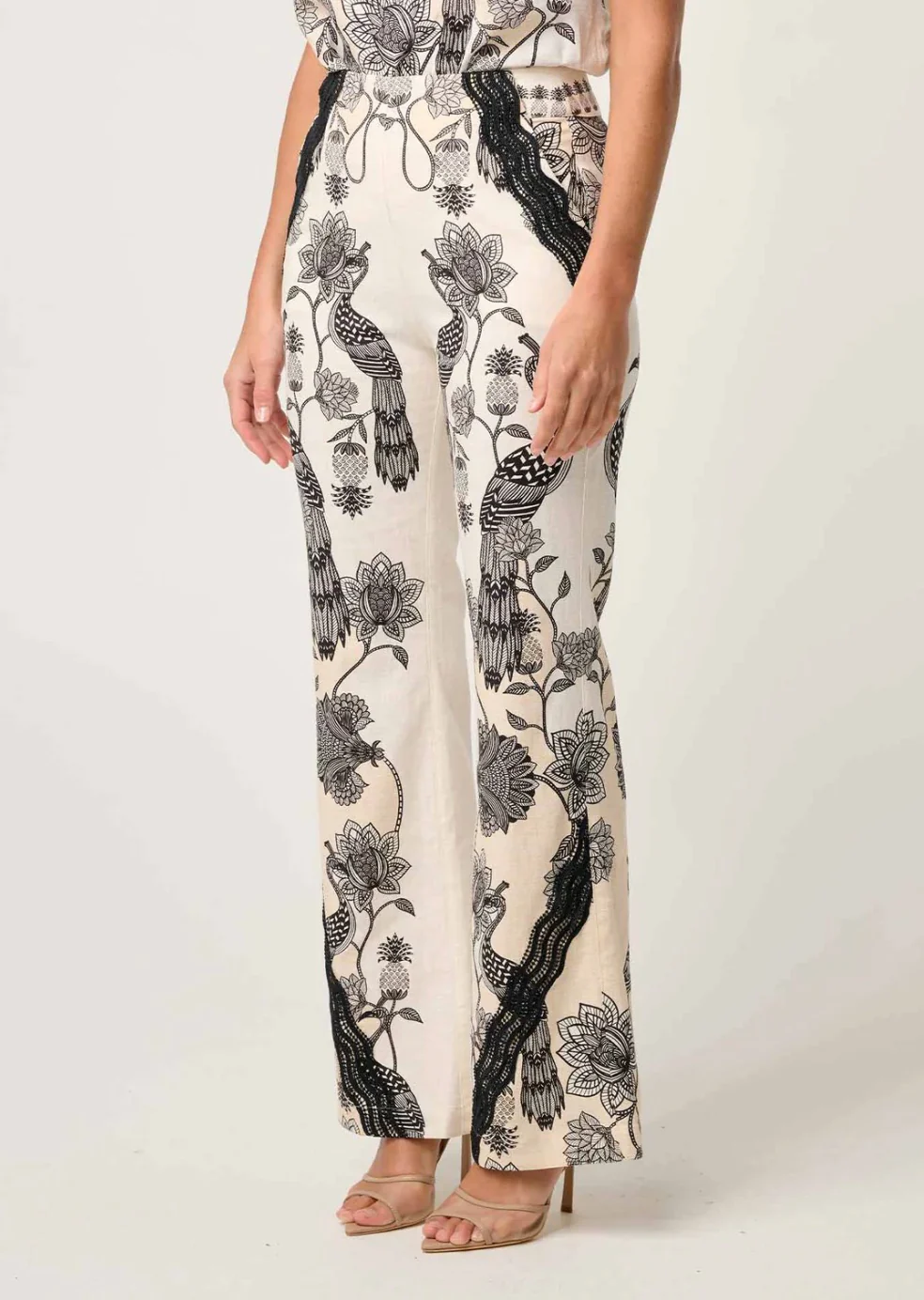 Leandro Contrast Lace Linen Viscose Stretch Pant IMPERIAL STONE - Image 4