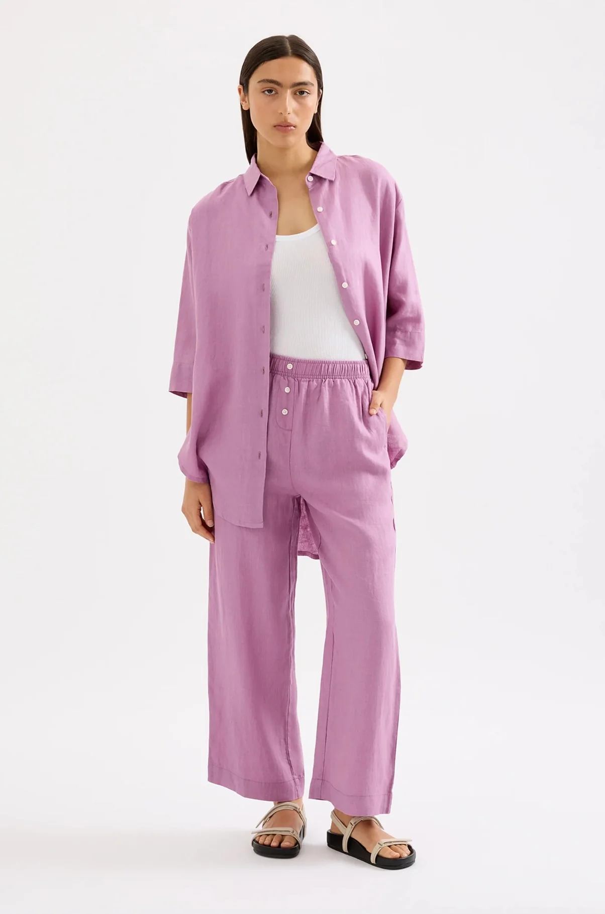 Lounge Linen Longline Shirt GRAPE - Image 5