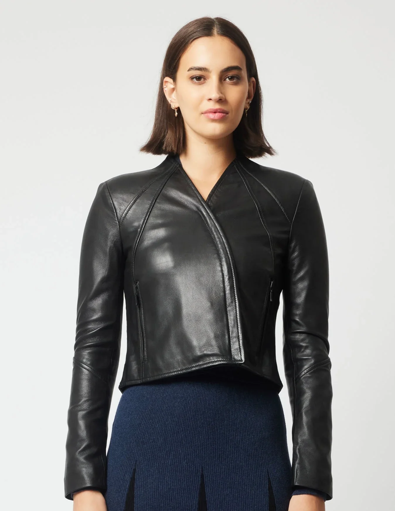 Mahal Panel Detail Leather Jacket BLACK - Image 3