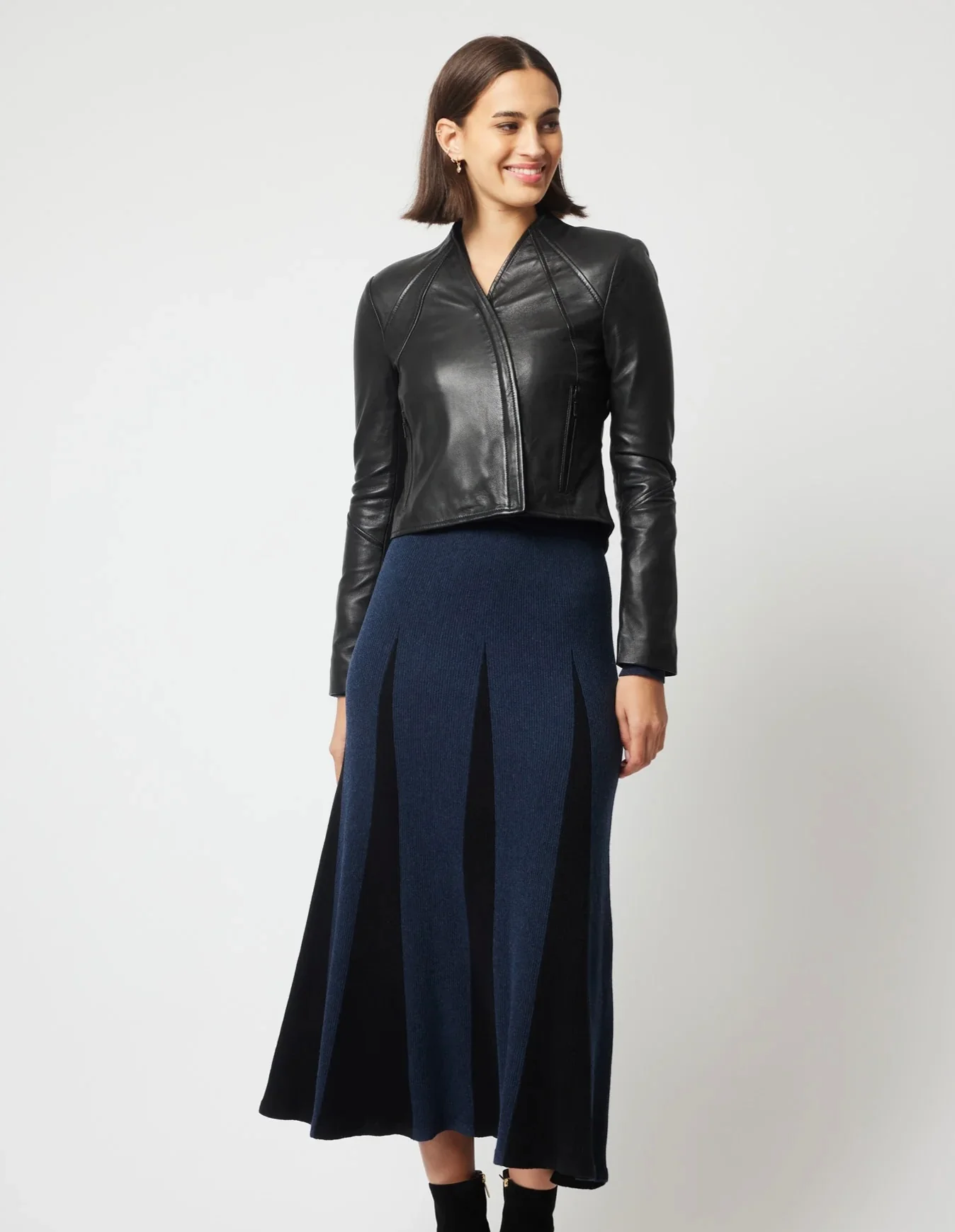Mahal Panel Detail Leather Jacket BLACK - Image 5