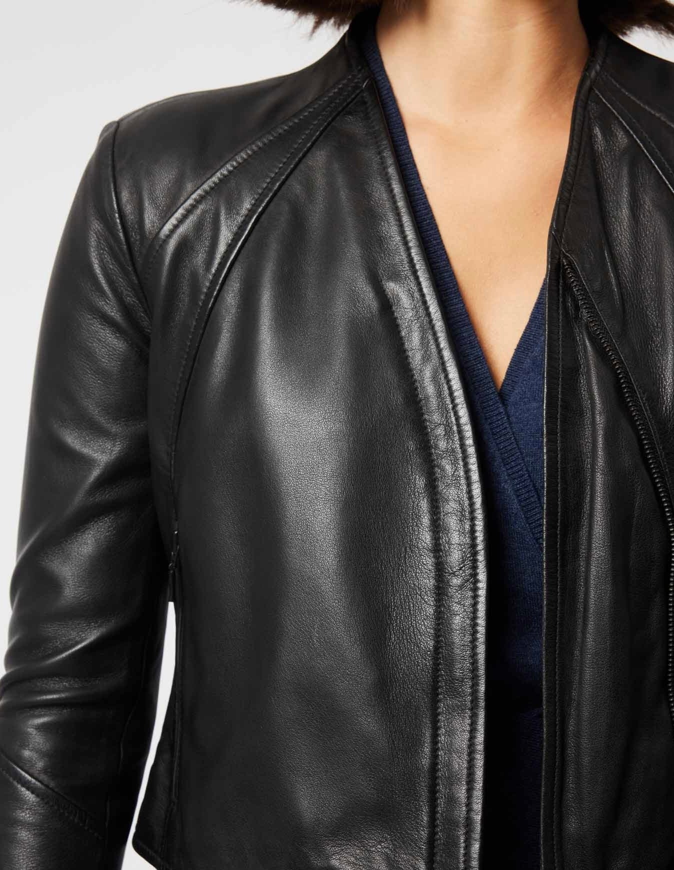 Mahal Panel Detail Leather Jacket BLACK - Image 6