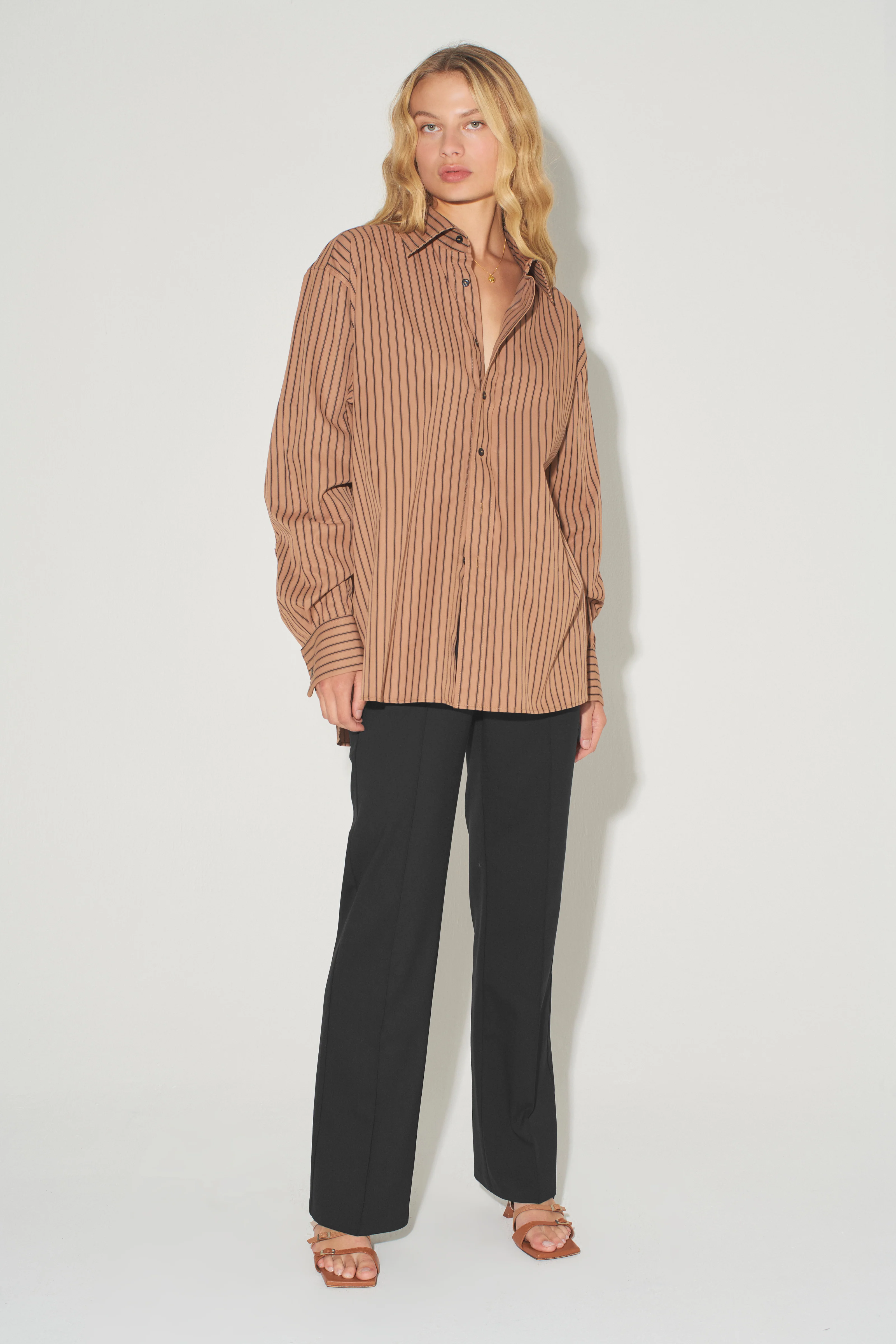 McCall Oversized Shirt Tan Stripe - Image 4