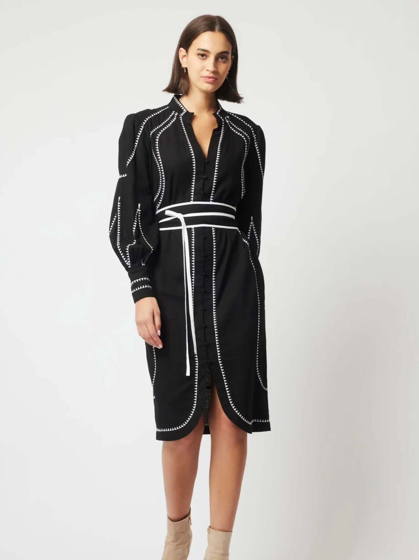 Meridian Embroidered Linen Viscose Dress