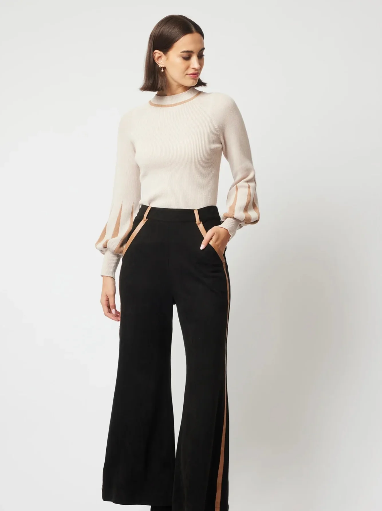 Meridian Merino Wool Blend Knit Top In Bamboo