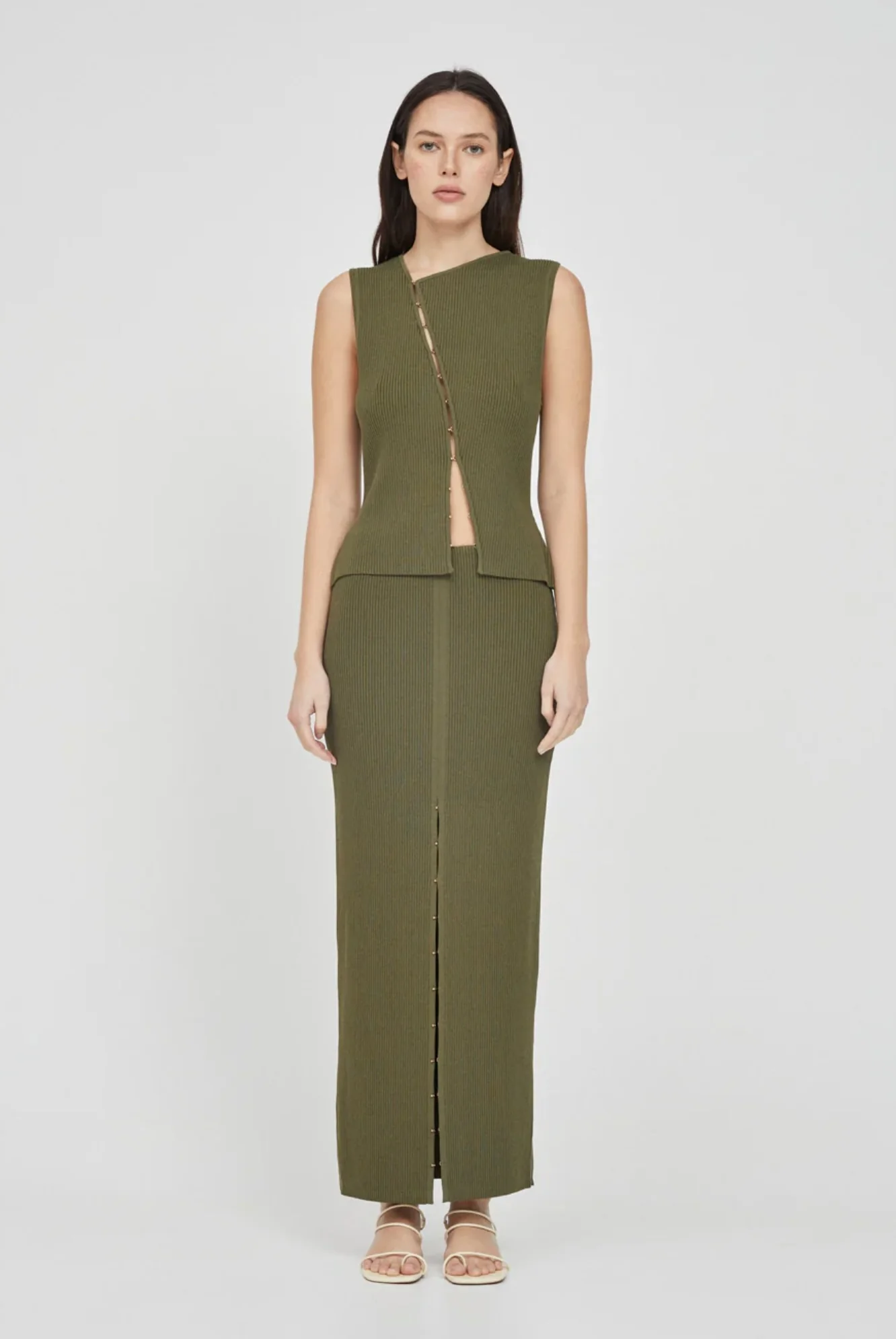 Mila Rib Skirt DARK KHAKI