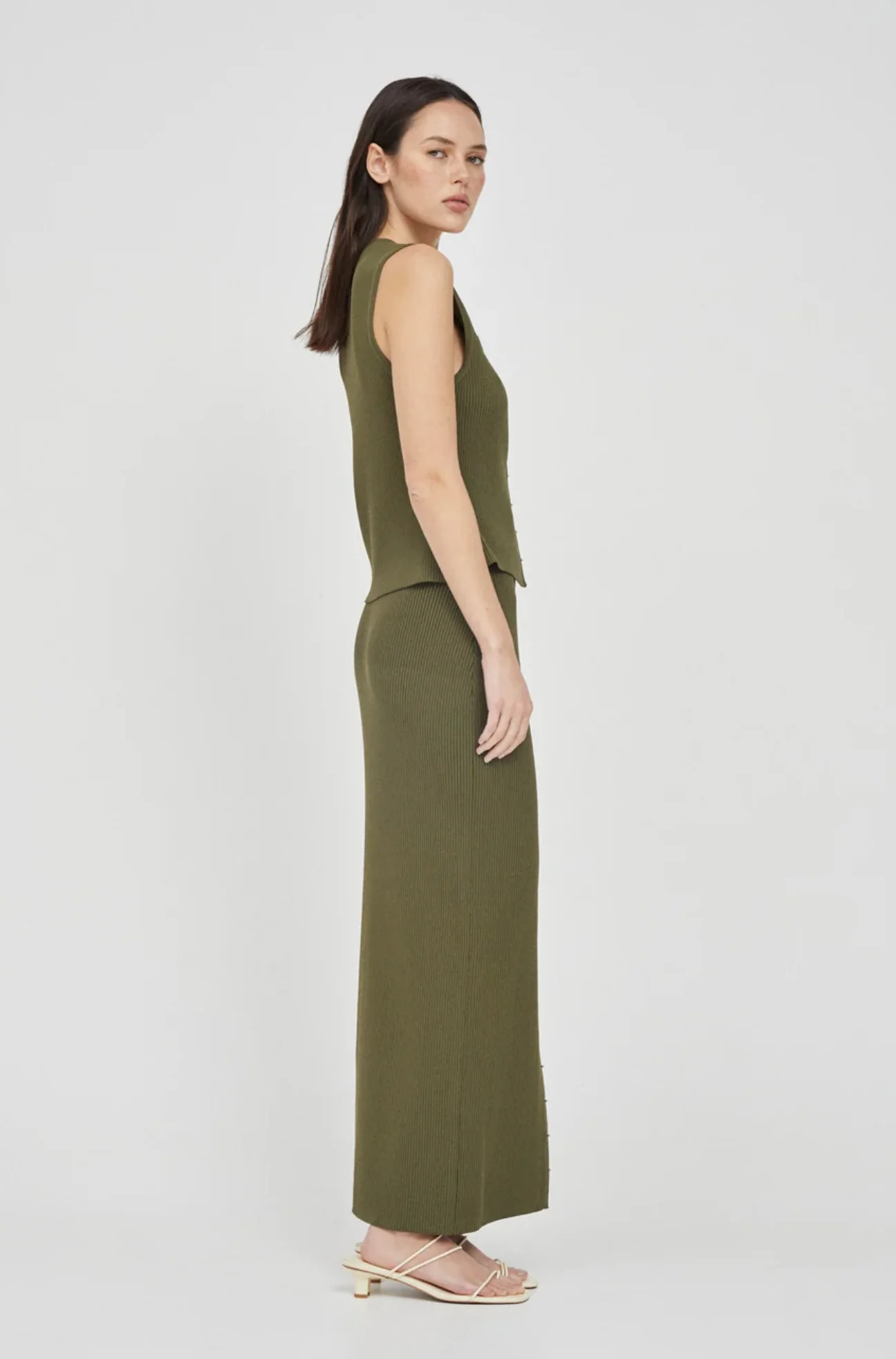 Mila Rib Skirt DARK KHAKI - Image 2
