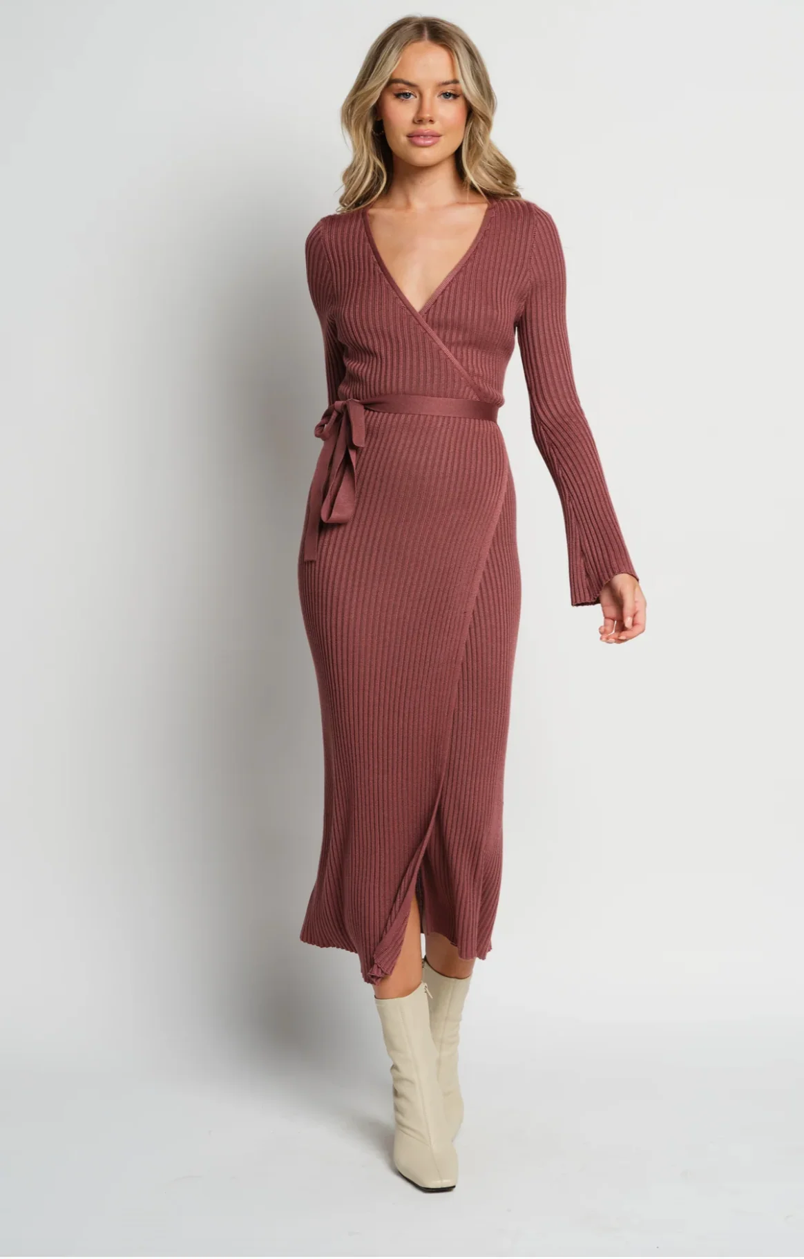Nadine Knit Wrap Dress Burnt Rose