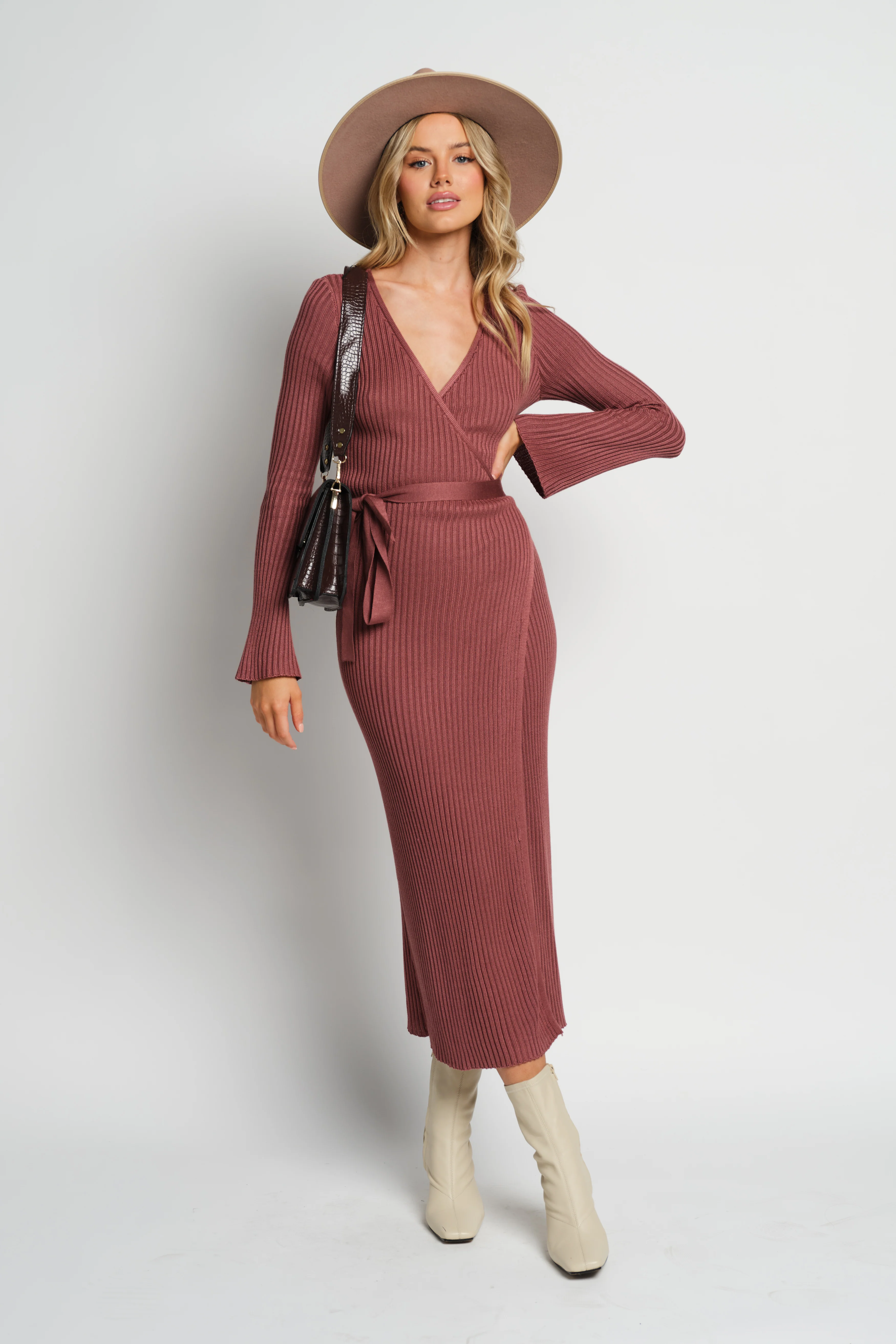 Nadine Knit Wrap Dress Burnt Rose - Image 2