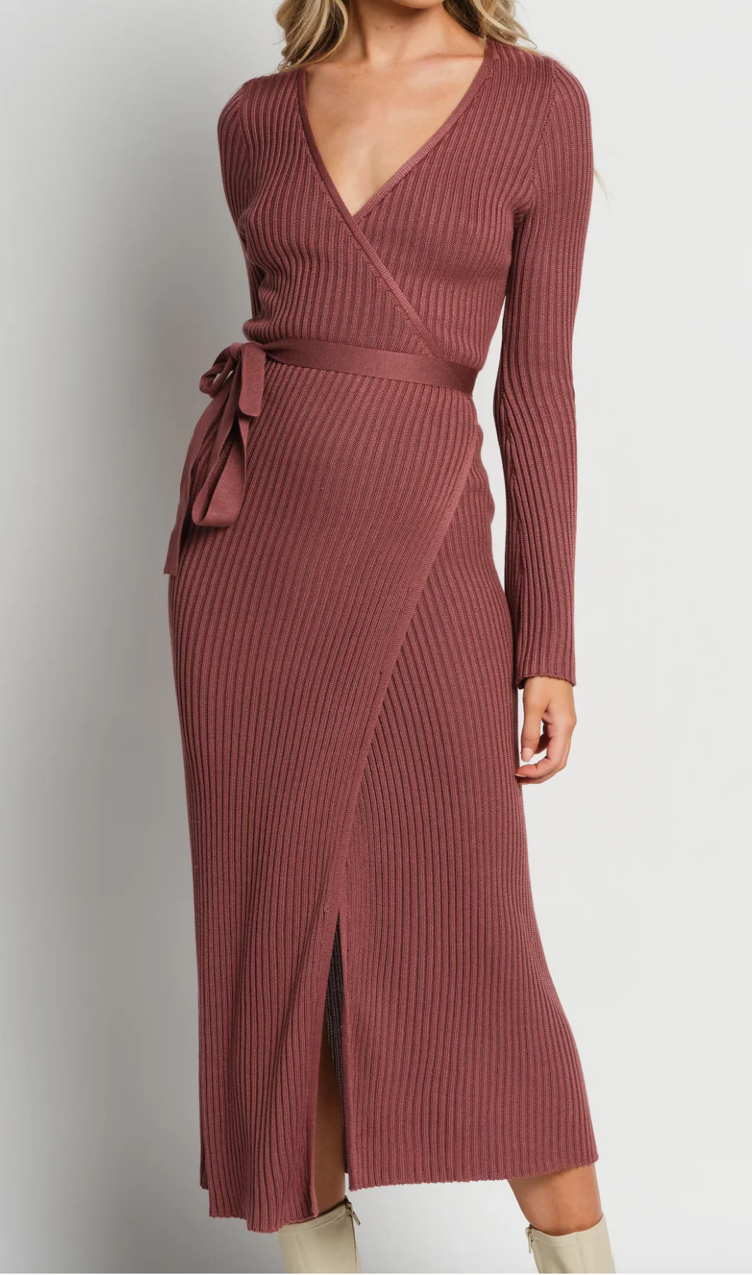 Nadine Knit Wrap Dress Burnt Rose - Image 5