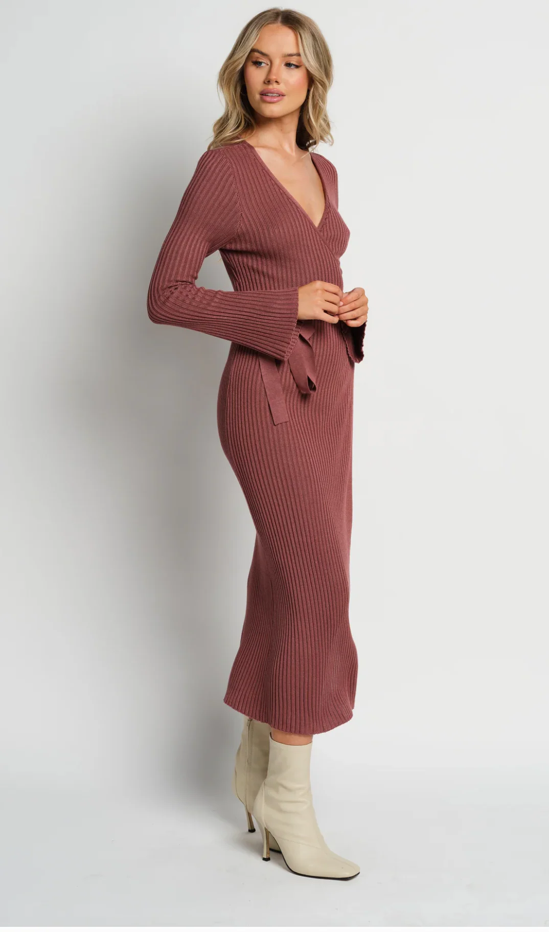 Nadine Knit Wrap Dress Burnt Rose - Image 6