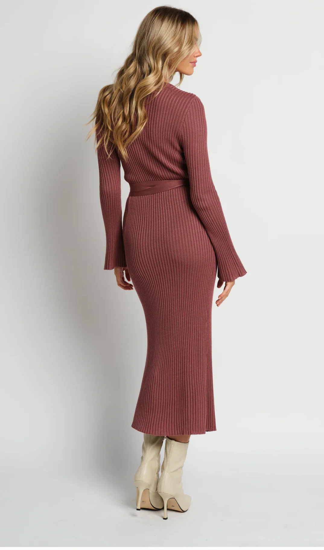 Nadine Knit Wrap Dress Burnt Rose - Image 7