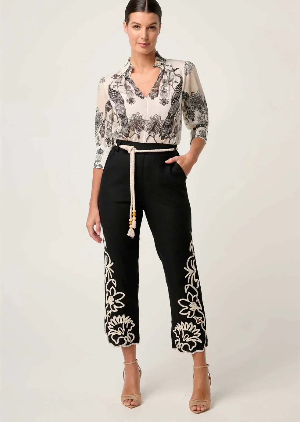 Oleander Cotton Silk Shirred Blouse IMPERIAL STONE - Image 3