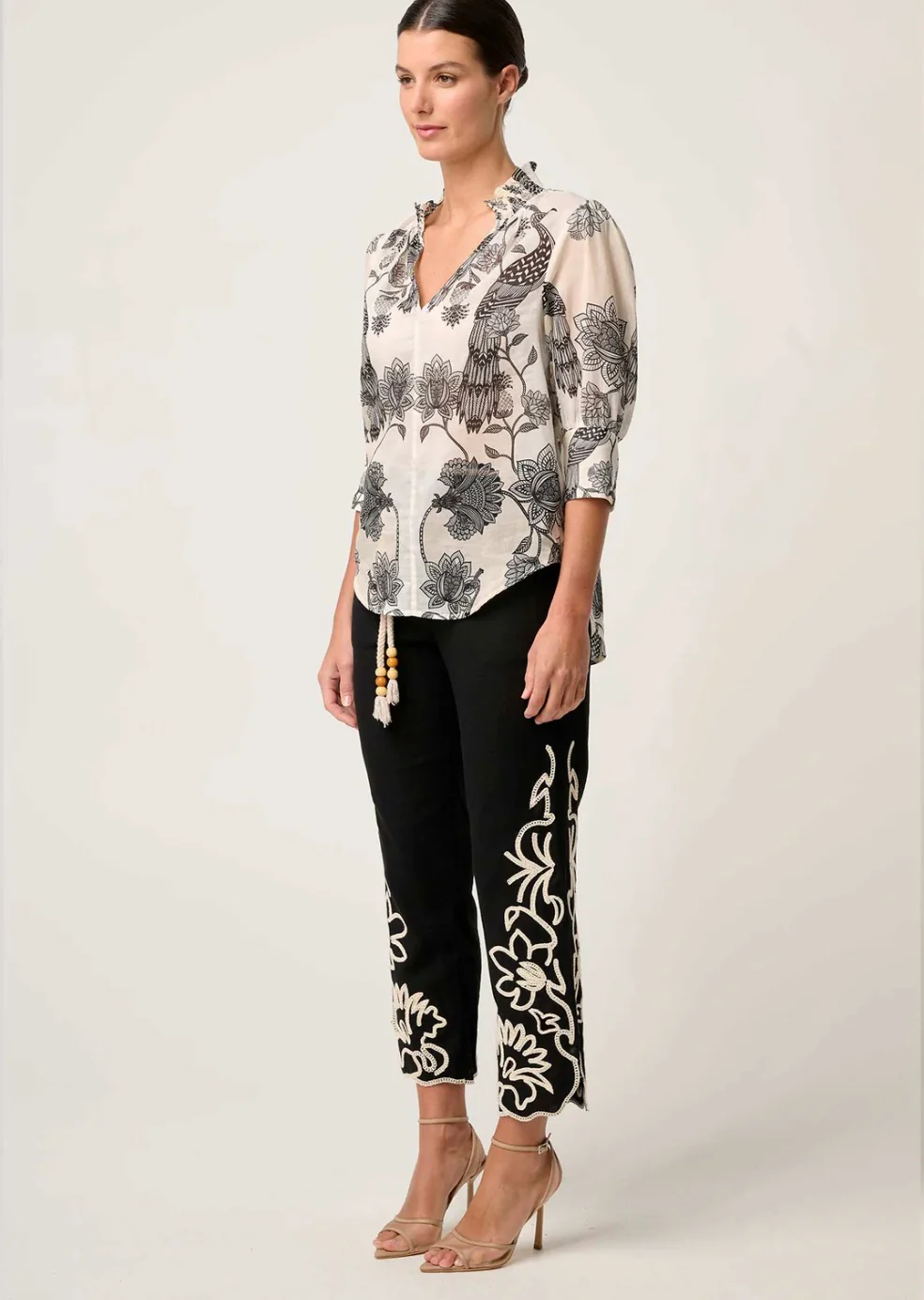 Oleander Cotton Silk Shirred Blouse IMPERIAL STONE - Image 5