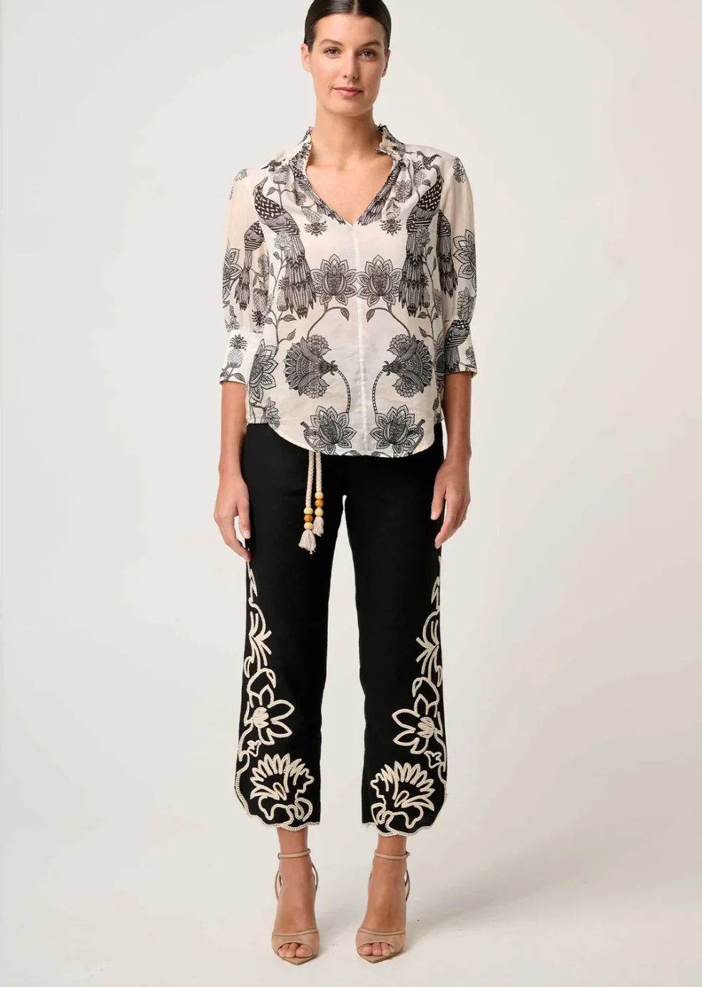 Oleander Cotton Silk Shirred Blouse IMPERIAL STONE - Image 7