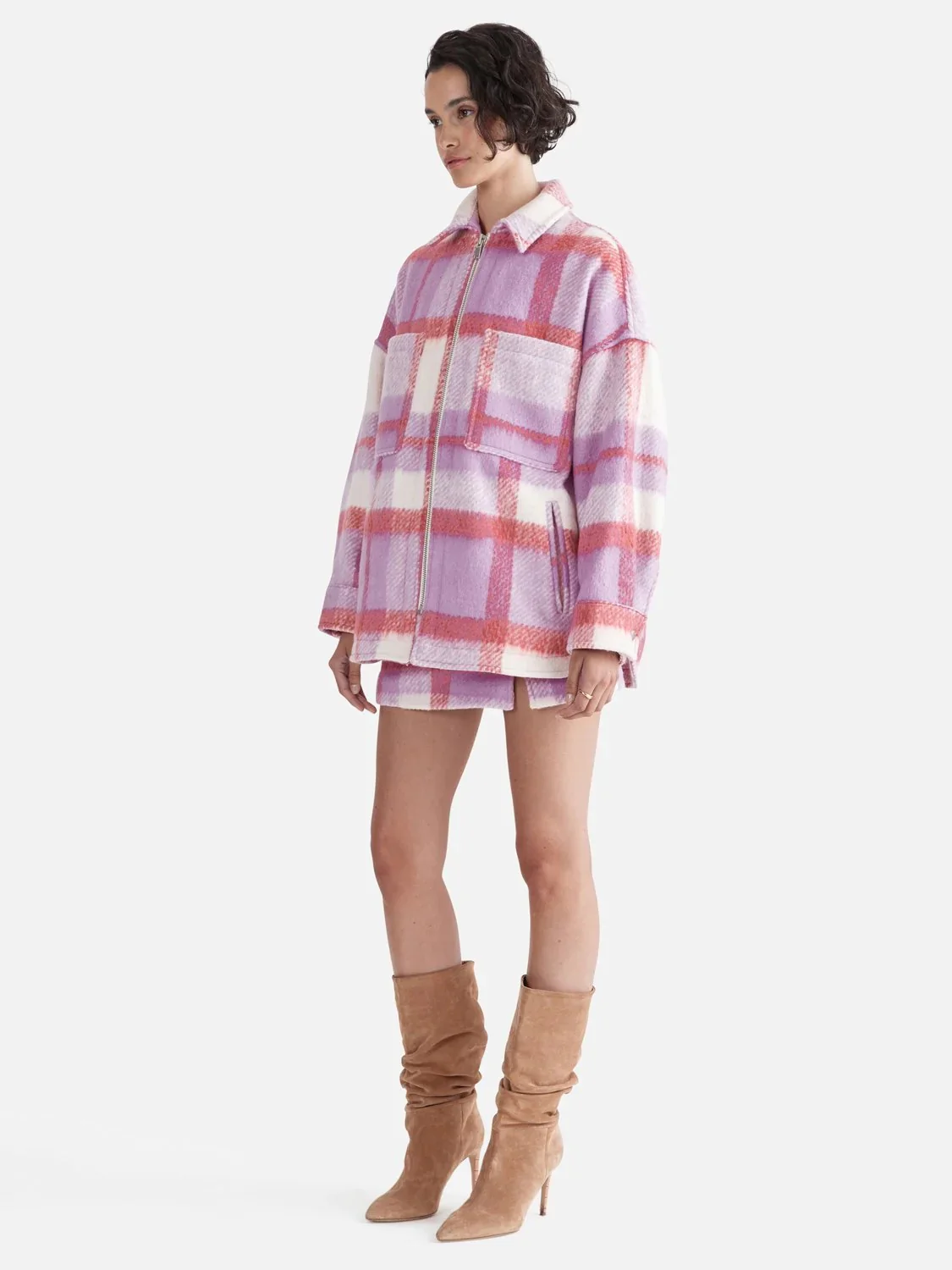 Ophelia Shacket Spiced Coral Check - Image 3
