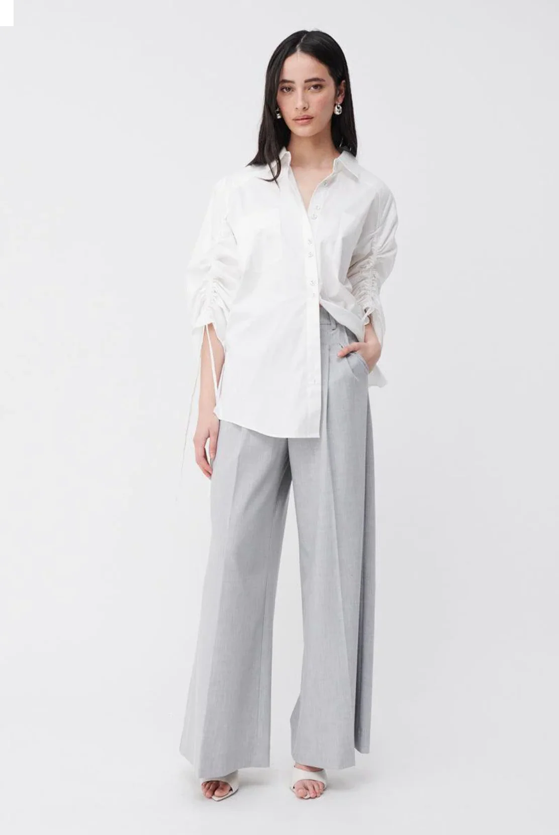 Orsay Ruched Sleeve Oversized Shirt IVORY