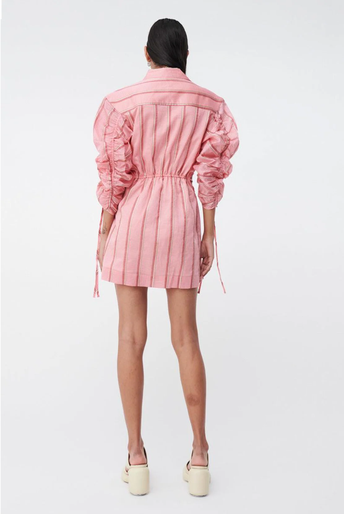 Pablo Ruched Sleeve Mini Shirt Dress PINK - Image 4