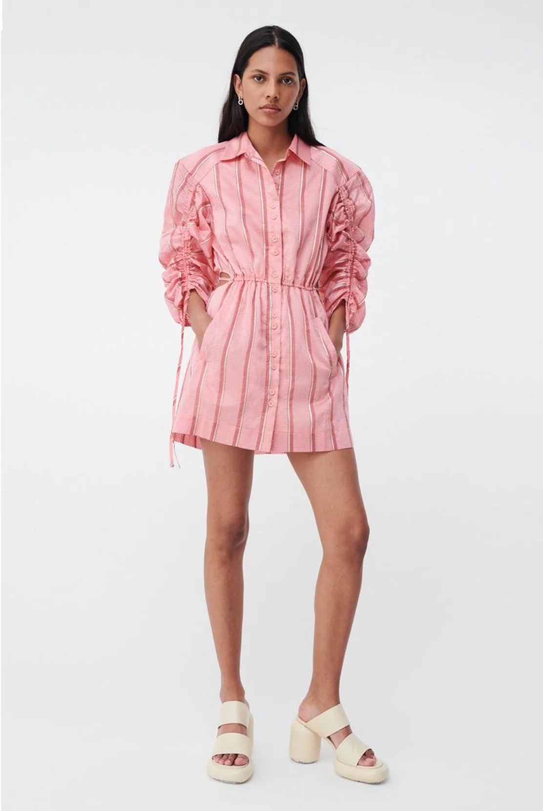 Pablo Ruched Sleeve Mini Shirt Dress PINK - Image 5