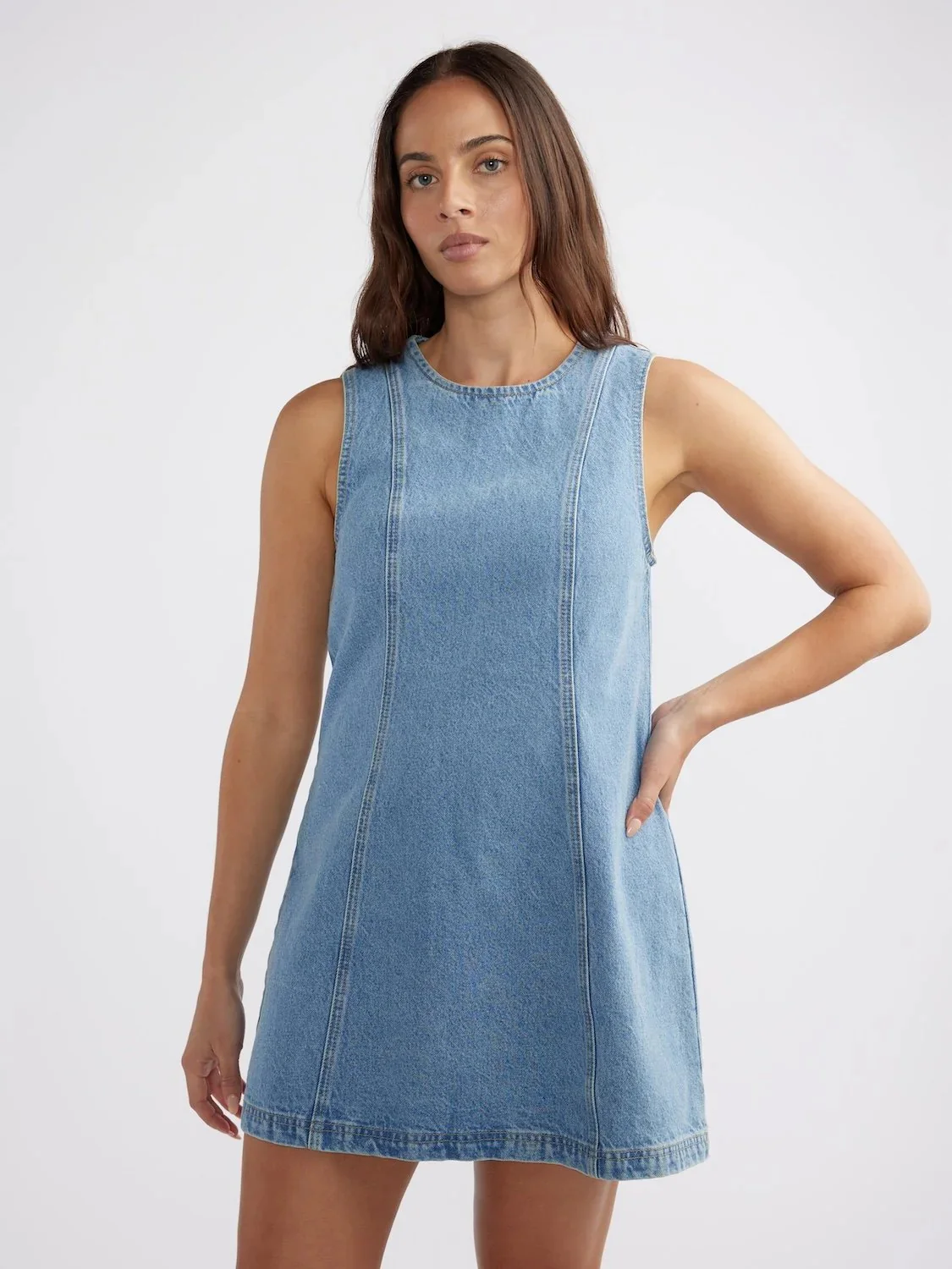 Reese Denim Mini Dress MID WASH BLUE - Image 3