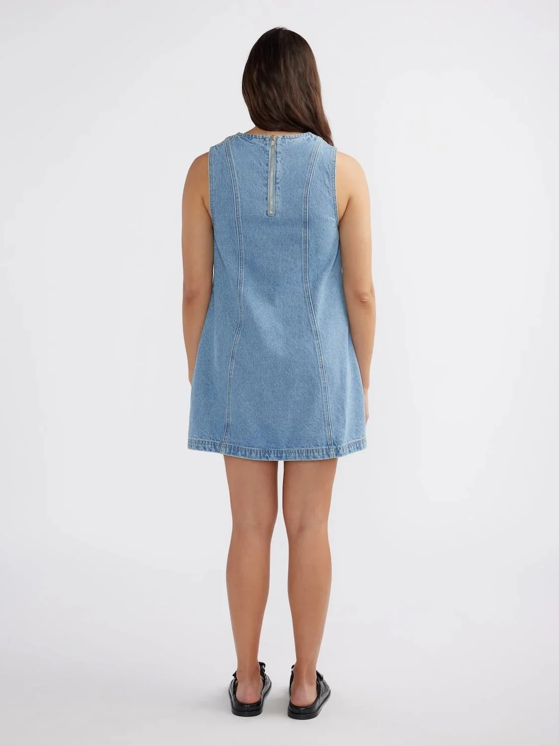 Reese Denim Mini Dress MID WASH BLUE - Image 4