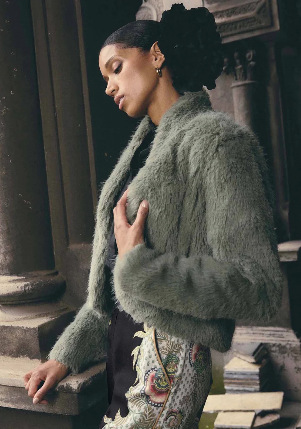 Reina Faux Fur Jacket in JADE MIST - Image 2