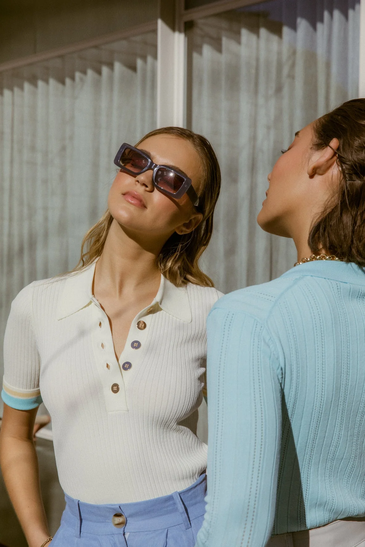 Rhodes Rib Knit Polo Top Vanilla _ Blue - Image 3