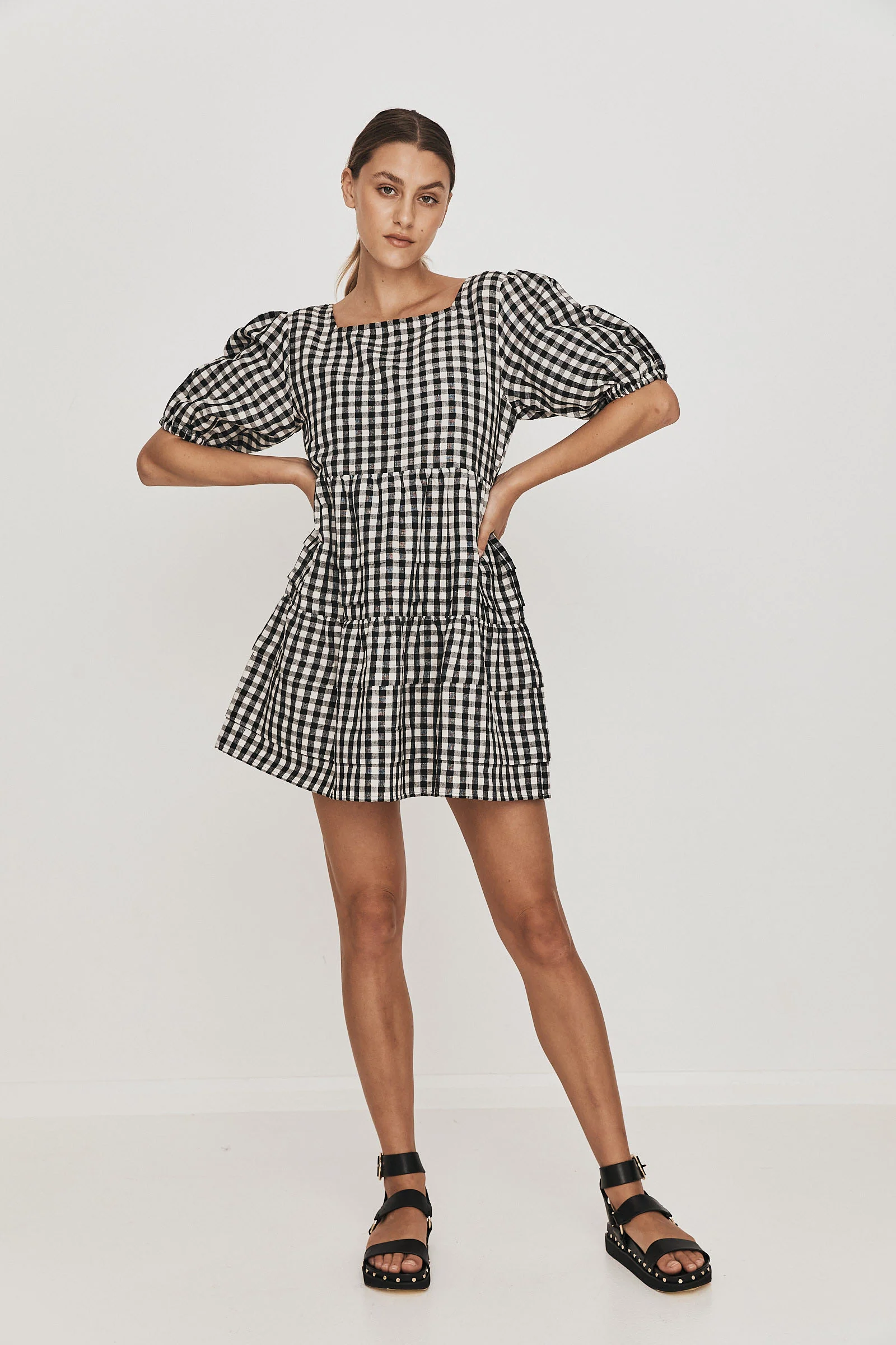 Rikki Smock Dress blk_white Check - Image 3