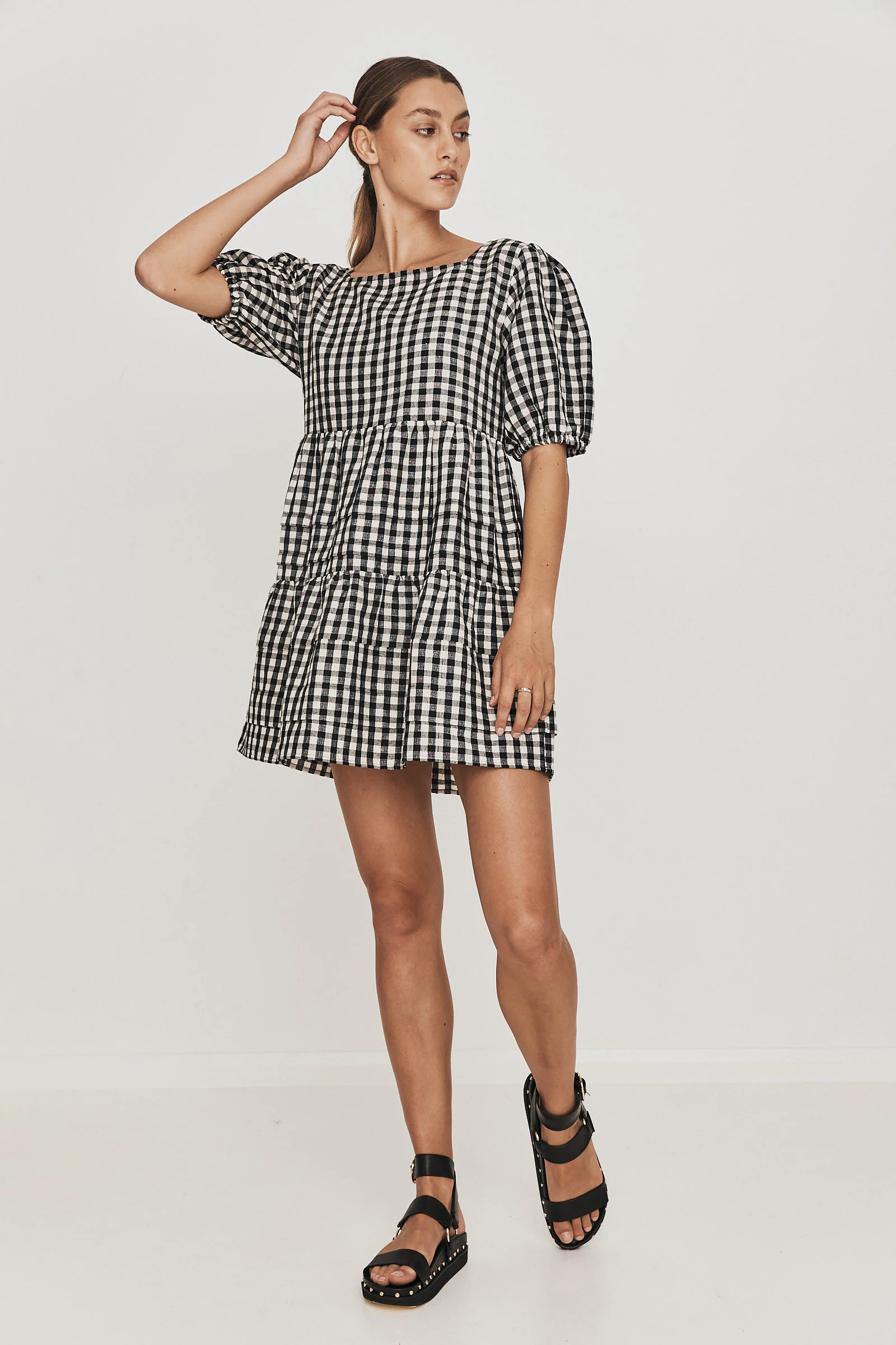 Rikki Smock Dress blk_white Check - Image 4