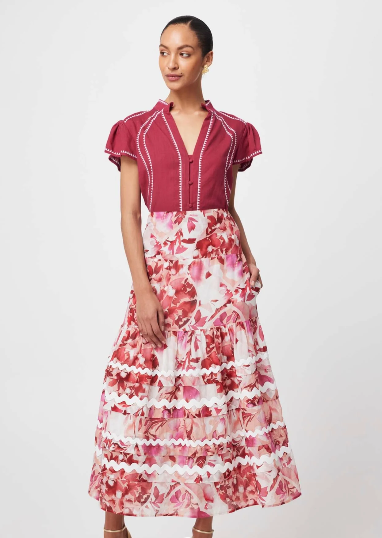 Sanibel Cotton Silk Skirt FLAMINGO FLOWER