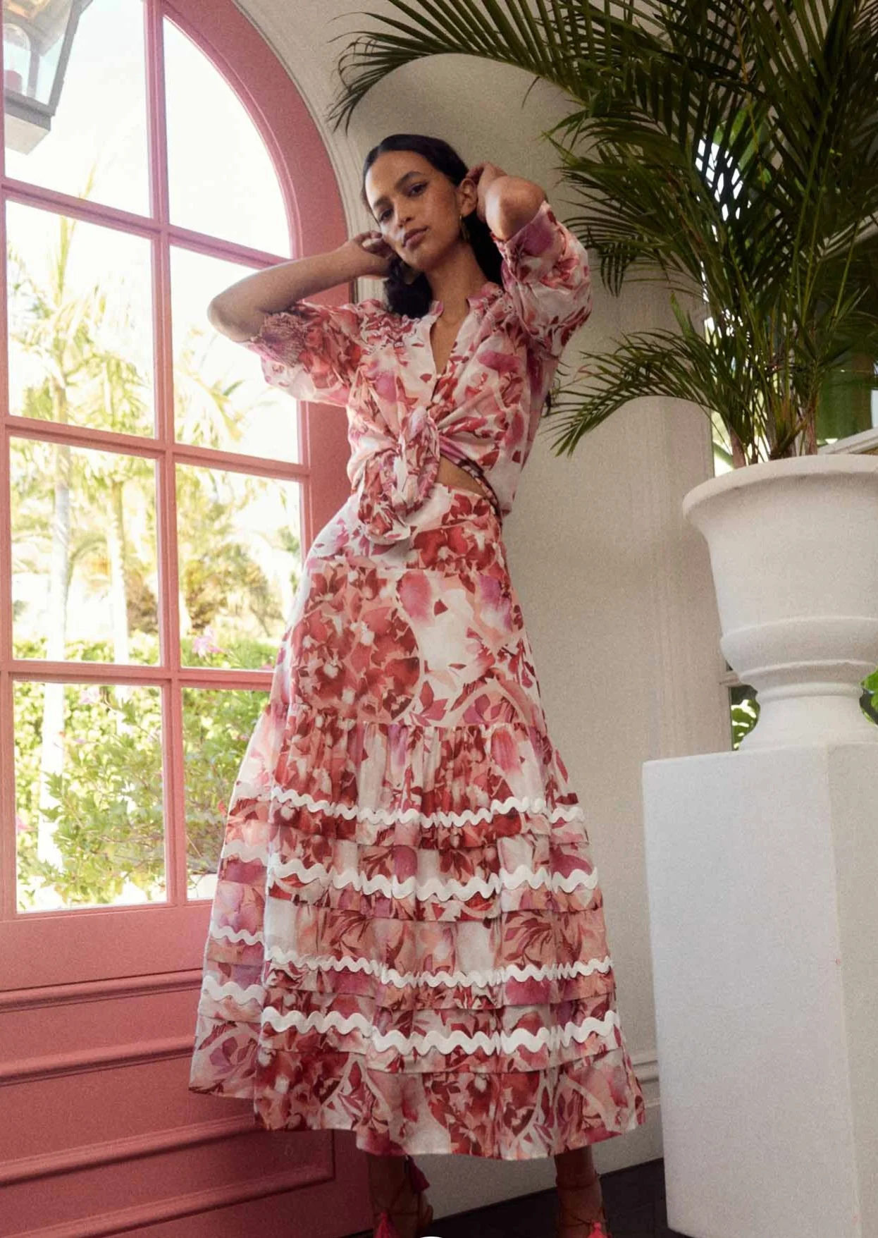 Sanibel Cotton Silk Skirt FLAMINGO FLOWER - Image 3